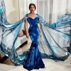 Dubai Arabic Elegant Velvet Mermaid Prom Dresses With Wrap Sleeve Floor Length Formal Evening Dress Plus Size vestido de festa