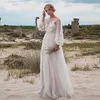 Abiti da sposa casual economici di alta qualità o collo manica lunga stile spiaggia bohemien boho semplice abito da sposa in pizzo appliques lunghezza del pavimento