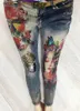 Moda vintage namorado de lantejoulas de lantejoulas de impressão pesada estampagem jeans estriados jeans jeggings calças pintadas de qualidade algodão