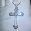 Vecalon mode HIPHOP grande croix pendentif 925 en argent Sterling diamant fête de mariage pendentifs avec collier pour femmes hommes bijoux9588771