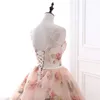 Nowy Sexy Real 2019 Scoop Prom Dresses Kwiat Drukuj Satin Ball Suknia Formalna Wieczorowa Party Wear Beaded Gown Robes De Soirée QC1308