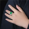 Moda grande anello quadrato in pietra verde gioielli da sposa maschili colore argento micro pavimenta anelli con zirconi cubici per le donne