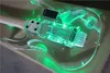 Guitare électrique à corps en acrylique avec lumière LED verte pour gaucher, avec pont Floyd Rose, touche en palissandre, personnalisable