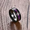 Jewelry 8MM Fashion Men's Women's 316L Stainless Steel Black Neon Tungsten Carbide Ring Unisex Rainbow Line Color Rings Wedding Ba Size 5-12