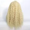 Honey Blonde Deep Curly Hair Lace Front Wig #613 Heat Resistant Fibers Synthetic Lace Front Wig Glueless Half Hand Tied for All Women