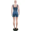 Robe de deux pièces 2022T Femmes sexy 2 Set Summer Denim Jeans sans manches Crop Top Shorts Costume Bleu Outfit MF815