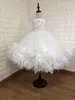 Luxurious Real Feathers Pearls Embroidery Flower Girl Dresses With Big Bow Spaghetti Lace-up Prom Evening Dress Toddlers Pageant Dress Girls