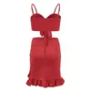 2020 S-XL Kvinnor Bodycon Two Piece Crop Top Bikini Skirt Set Bandage Sommar Baddräkt Beachwear Red Monokini Badräkt