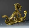 中国古いアンティーク真鍮の手彫り像---ドラゴン