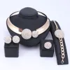 Nigeriaanse Sieraden Set Goud Kleur Strass Kristal Ketting Oorbel Armband Ring Set voor Vrouwen Bruids Bruiloft Accessoires