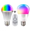 venda quente E27 Inteligente Light Bulb Regulável Multicolor Wake-Up Luzes RGB + WY LED Lamp 2.4G remoto sem fio de sete cores remoto Bulb Smart Control