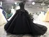 2019 Vintage Princess Enkel Svart Beaded Ball Gown Bröllopsklänningar Vintage Trött Kjol Bröllopsklänningar Robes de Soirée Vestido de Novia