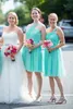 Выполненное на заказ мятно-зеленое/бирюзовое короткое пляжное платье подружки невесты длиной до колена, драпированное платье подружки невесты для свадебной вечеринки