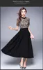 European fashion design new women's o-neck short sleeve embroidery lace floral patchwork chiffon high waist maxi long dress plus size