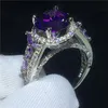 Choucong Hollow Flower Ring 925 Sterling Zilver 4CT Paars 5A CZ Jubileum Wedding Band Ringen voor Dames Vinger Sieraden