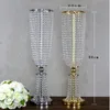 Wedding Decoration Silver Flower Vases Latest Centerpieces Crystal Beads T table for Event Metal RoadLeading Stands2129205