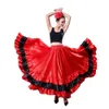 Groothandel-Spaanse Stierengevecht Feestelijke Stage Wear Performance Woman Flamenco Rok Carnaval Party Rood Zwart Satijn Belly Dance Dress