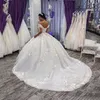 Robe de mariée en dentelle magnifique robe de ballon 2019 avec Appliques de train d'épaule Train court manches courtes Tulle Wedding Robes de mariée