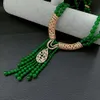 2Strands Green Jade Tassel White Freshwater Pearl Necklace Micro Inlay Zircon Accessories Clasp Long 48-50cm Fashion Smycken