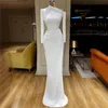 Beyaz Saten Mermaid Gelinlik Modelleri Uzun Kollu Parti İkinci Abiye Giyim Bir Omuz Sweep Tren Resmi elbise