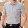 Paski Thoshine Marka Bawełna Mężczyźni Kieszenie Koszulki Polo Mężczyzna Drukowane Polos Superior Camisa Turn -down Collar Topy Dorosły Letnia Trend