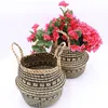 Seagrass Woven Basket Flower Pot Folding Tvättförvaring Belly Typ Natural Grass Plant Holder Foldbar Home Decor8398538
