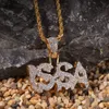 Nieuwe mode hiphop mannen iced out glanzende zirkoonsasa letters hanger ketting gratis 24 "touw ketting