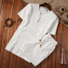 Pamuk Keten Çin Tarzı Erkekler Beyaz Gömlek Şort Set Kazak Düğmesi Kısa Kollu Gömlek Artı 5XL 2019 Yaz Erkekler Casual Suit