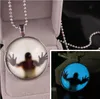 Glowing in the Dark Pendant Necklace Beautifully Jewelry Vintage Silver Color Long Chain Necklace Round Moonlight Box Luminous Necklaces