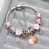 Vente en gros - Charme européen Perles de verre rose Bracelet Bracelet cadeau de la Saint-Valentin Convient au style Jewelry3327216