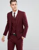 高品質の2つのボタンブルゴーニュの結婚式の男性スーツのノッチラペル3個の部分ビジネスグリーブタキシード（ジャケット+パンツ+ネクタイ）W1076