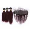 Weinrotes Ombre-Haar, verworrenes lockiges peruanisches Echthaar, 3-teiliges Bündel mit 13x4-Frontverschluss, 1B99J, burgunderrotes Ombre-Spitzenfrontteil, w6254003