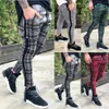 Men Trousers Pants Fitness Workout Joggers Plaid Sweatpants Red Slim Fit Long Pants With Pockets Size M-3XL1822