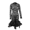 Casual Dresses Sexy Floral Organza Sheer Mesh Lace Ruffle Patchwork Evening Party Dress 2021 Long Sleeve Mock Neck Mermaid Club Dresses1