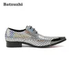 Batzuzhi Luxury Men Dress Shoes Pointed Toe Metal Cap Lace-up Sequins Men Business Leather Shoes Party&Wedding Man Shoes Zapatos