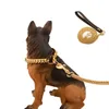 Halsbanden Riemen 10 MM Gouden Ketting Dierbenodigdheden Lederen Handvat Draagbare Puppy Kat Aangelijnd Touw Bandjes Voor Medium grote Dogs12472