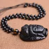 Ny ankomst Black Stone Obsidian Buddha Pendant Halsband Lucky Pärled Chain Necklace for Woman Men3782918