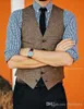 2019 Custom Wedding Coloat Vintage Brown Tweed Vest Wood Herringne Cole