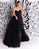 Black Sequined Mermaid Prom Dresses With Detachable Train Strapless Neck Appliqued Evening Gowns Plus Size Floor Length Formal Dress