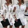 Casual Dresses Women V Neck Long Sleeve Pineapple Print Blouse Button Down Top Shirt Loose Mini Dress Top1