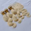 klasa 10a 100 ludzka prosta brazilliana fala ciała blond ludzkie włosy wiązki z zamknięciem naturalny kolor Virgin Remy Włosy z zamknięciem