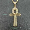 Vintage Cubic Zirconia Hiphop Cross Pendant Necklaces For Men Stainless Steel Jesus Jewelry Crystal 18K Gold Plated Life Key Necklace Gift