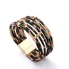 3 Colors Leopard Leather Wrap Wild Bracelets for Women Handmade Multilayer Metal Pipe Charm Bangle with Magnetic Clasp Jewelry Gift