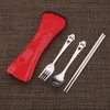 Set di stoviglie in acciaio inox Forchetta Cucchiaio Bacchette Cuery Kit con custodia Riutilizzabile Viaggi all'aperto Picnic Stoviglie 12 Stili WX9-1169