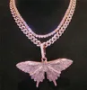 Hip Hop Rose Gold Schmetterling Anhänger Halsketten Rosa Kubanische Link Kette Tennis Kette Für Männer Frauen Iced Out Kubikzircon mode Jewel6571995