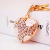 Emalj Rose Flower Key Ring Crystal Rhinestone Love Heart Metal Pendant Car Keychain Handväska Hummerlås Nyckelringar 40 * 46mm