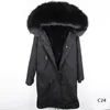 XLong стиль женщины снег пальто maomaokong Марка коричневый мех кролика выстроились черный X-длинные куртка с коричневой лисий мех отделка толстовка