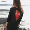 Maglietta a maniche lunghe lora zee donna a maniche lunghe donne sciolte in forma graziosa yoga top black fitness sport camicia romantica palestra top200401