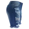 Kvinnor Skinny Kne Length Jeans Ripped Tassel Knes Holes Middle midje Jeans Mid midja Casual Slim Fit Female Trousers