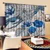 Personalizado 3d Foto Mural Cortina Europeia Azul Floral Folhas da Sala de Estar Quarto Lindamente Decorado Cortinas